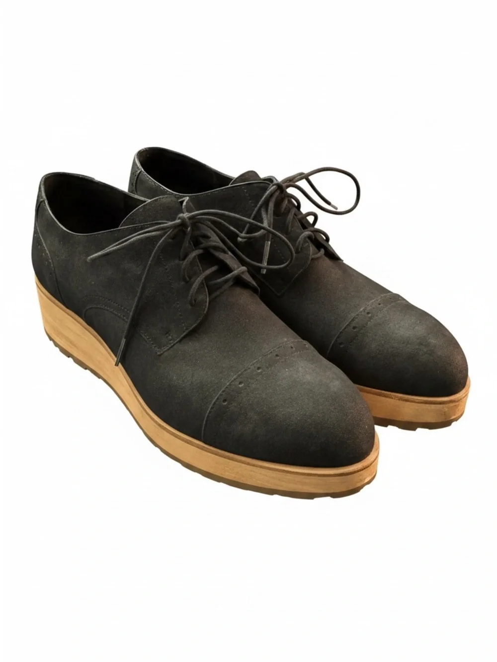 Eileen Fisher Act Wedge Oxford Shoes Suede Wood Platform 9